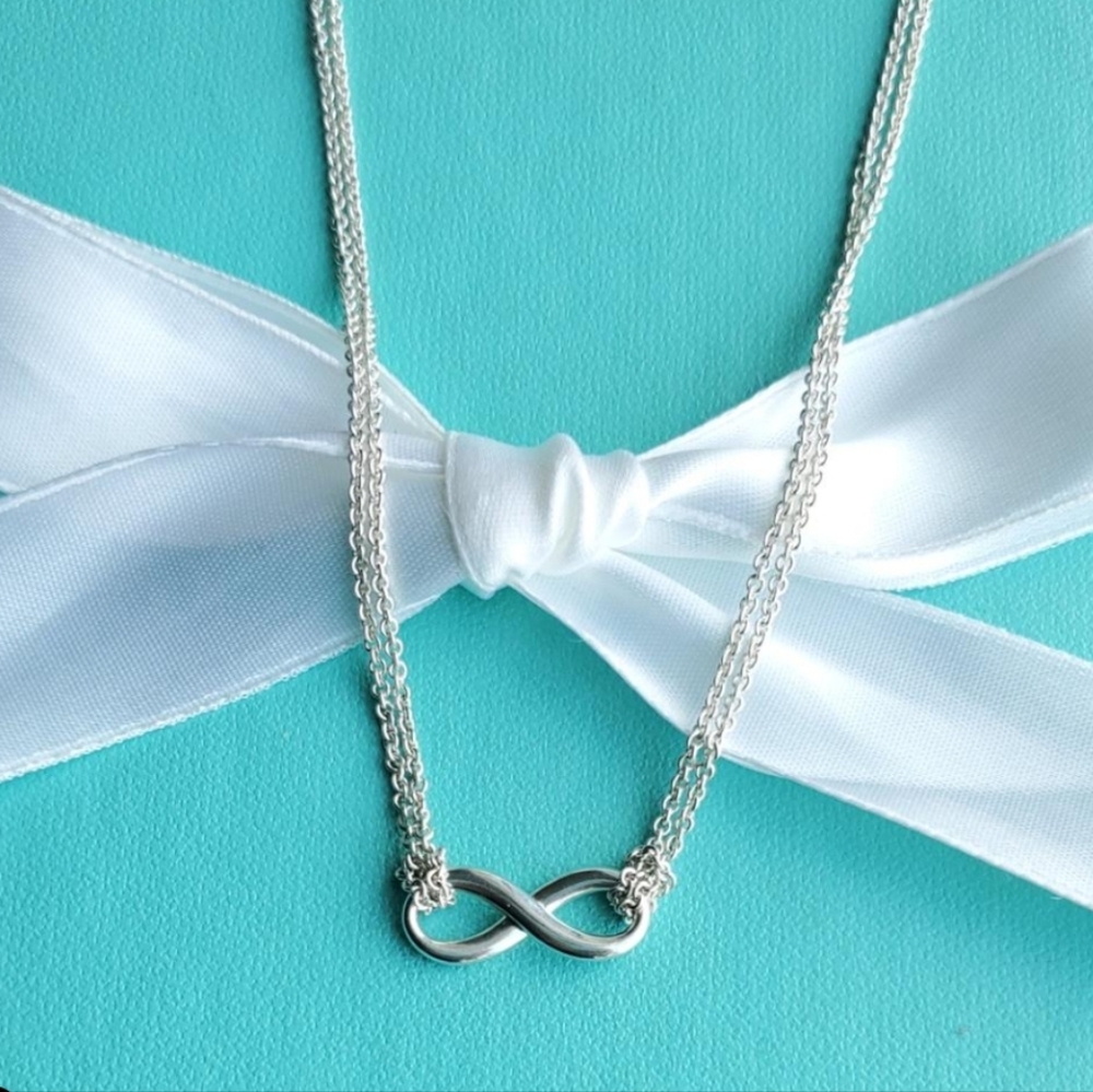 Infinity pendant double chain necklace